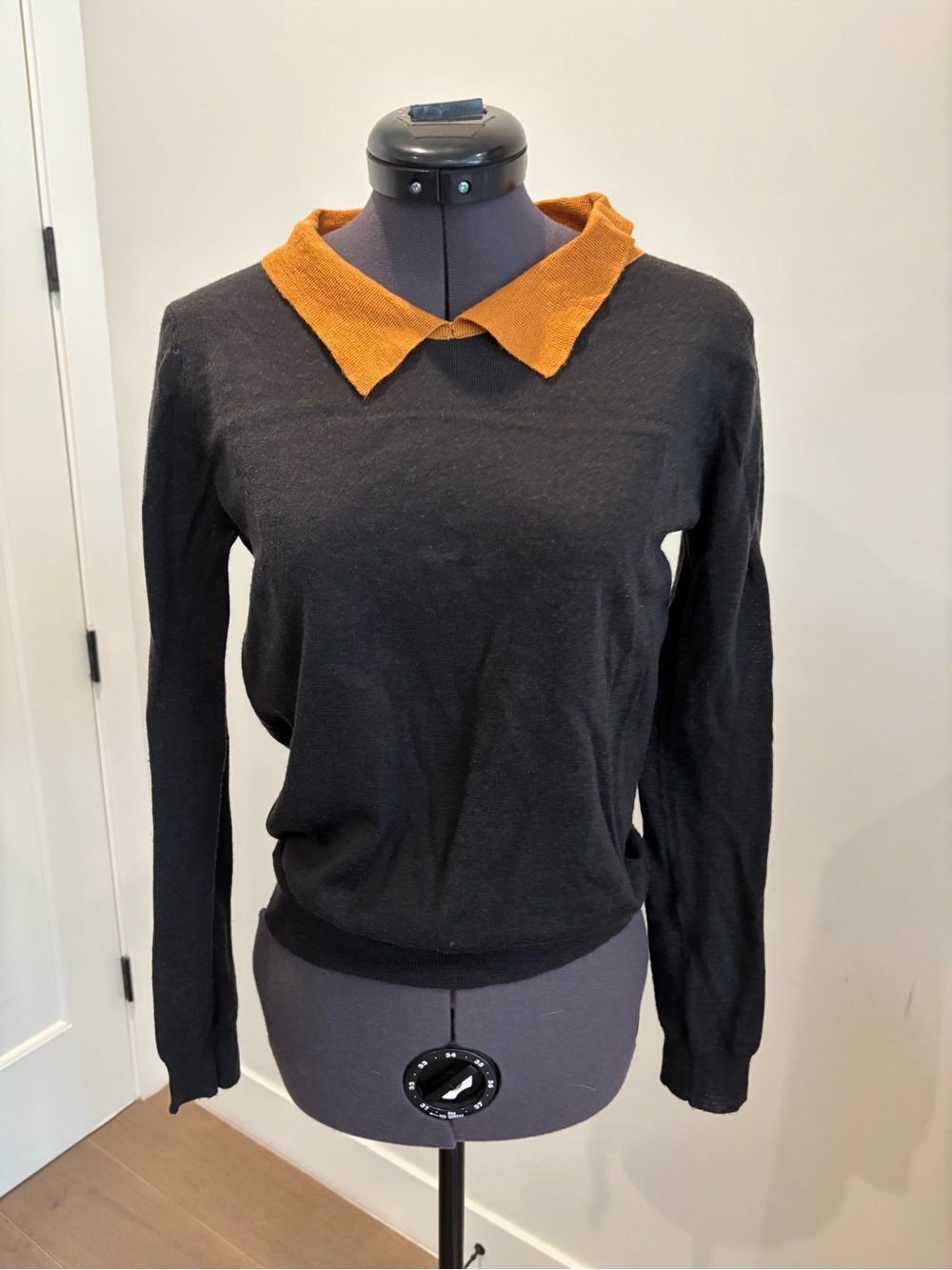 Sessun Tullio 100% Merino Wool Collared Knit Sweater Gray Ochre XS
